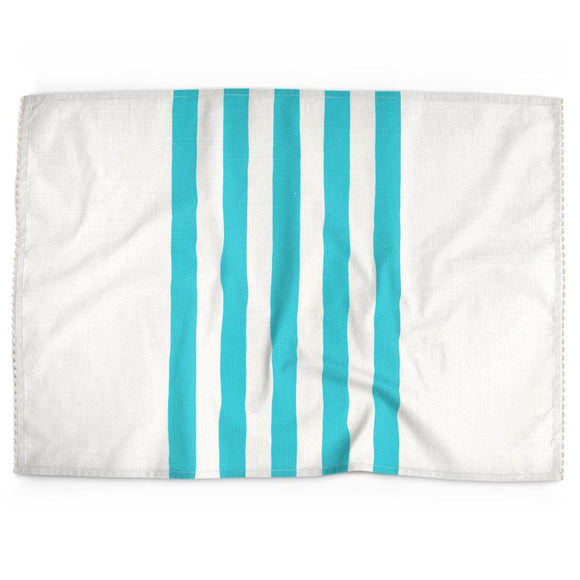 Luxury Cotton-Linen Tea Towel - Caribbean Blue Stripe on Ivory
