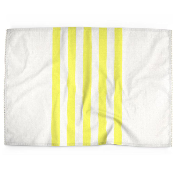 Luxury Cotton-Linen Tea Towel - Lemon Yellow Stripe on Ivory