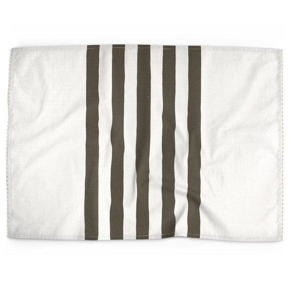 Luxury Cotton-Linen Tea Towel - Charcoal Brown Stripe on Ivory