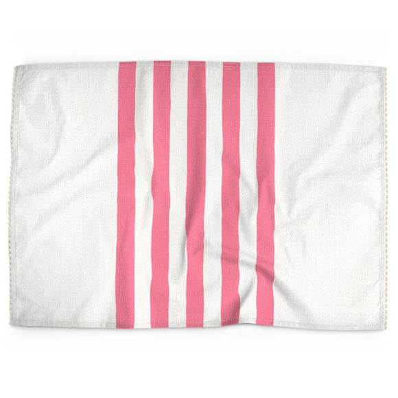 Luxury Cotton-Linen Tea Towel - Watermelon Pink Stripe on Ivory