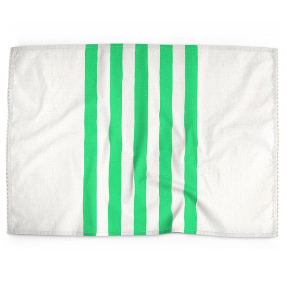 Luxury Cotton-Linen Tea Towel - Aqua Green Stripe on Ivory