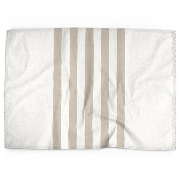 Luxury Cotton-Linen Tea Towel - Taupe Stripe on Ivory