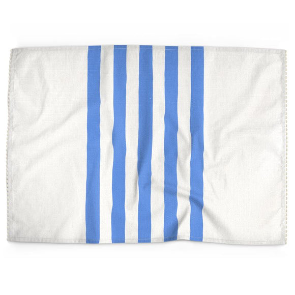Luxury Cotton-Linen Tea Towel - Cornflower Blue Stripe on Ivory