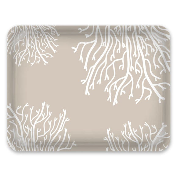 Tray - Large - Abstract Coral  - White on Taupe