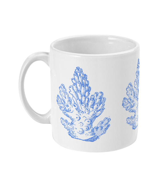 Ceramic Mug - 310ml | 11oz – Pillar Coral – Cornflower Blue on White
