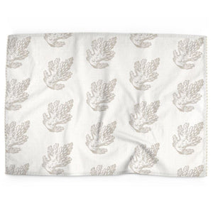 Luxury Cotton-Linen Tea Towel - Pillar Coral Pattern - Taupe on Ivory
