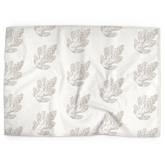 Luxury Cotton-Linen Tea Towel - Pillar Coral Pattern - Taupe on Ivory