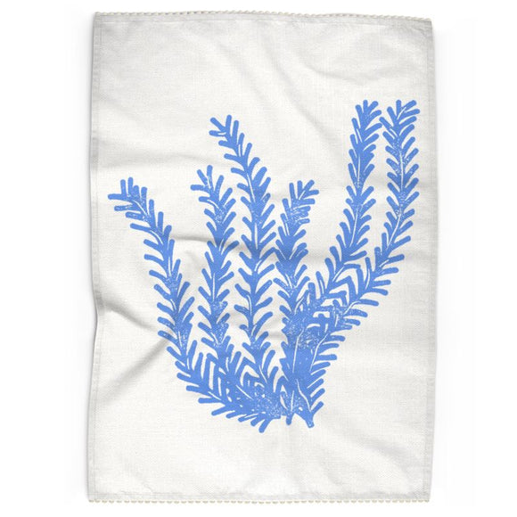 Luxury Cotton-Linen Tea Towel - Seagrass - Cornflower Blue on Ivory