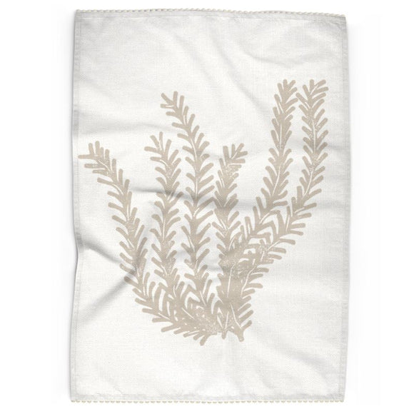 Luxury Cotton-Linen Tea Towel - Seagrass - Taupe on Ivory