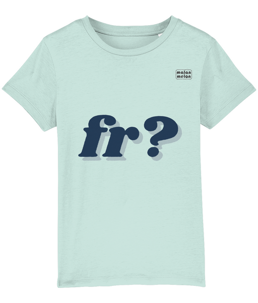 malanmelon - Kids T-Shirt – Organic Cotton – fr? Slogan – Navy on Multi-Colours