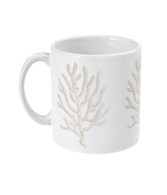 Ceramic Mug - 310ml | 11oz – Branch Coral – Taupe on White