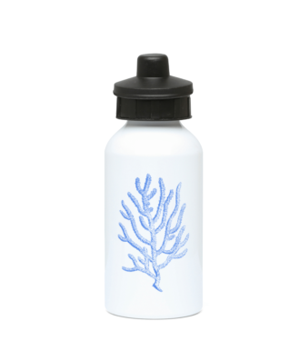 Gym / Sports Water Bottle - 400ml – Aluminium – Branch Coral – Cornflower Blue on White