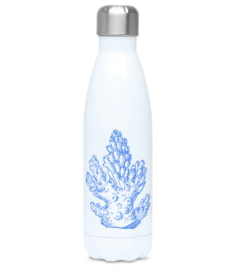 Thermal Drinks Bottle – 500ml – Stainless Steel - Pillar Coral – Cornflower Blue on White