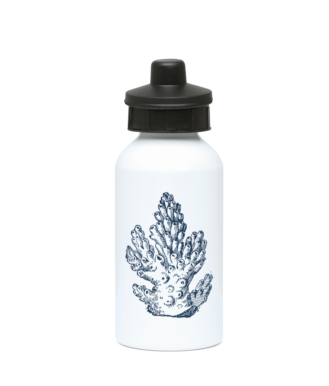 Gym / Sports Water Bottle - 400ml – Aluminium – Pillar Coral – French Navy Blue on White