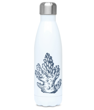 Thermal Drinks Bottle – 500ml – Stainless Steel - Pillar Coral – French Navy Blue on White