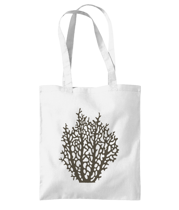 Tote Bag – Fiji Coral – Charcoal Brown on White