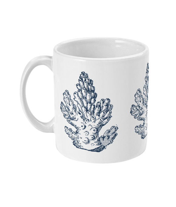 Ceramic Mug - 310ml | 11oz – Pillar Coral – French Navy Blue on White