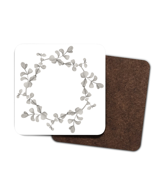 Coasters – Set of 4 – Eucalyptus – Grey on White