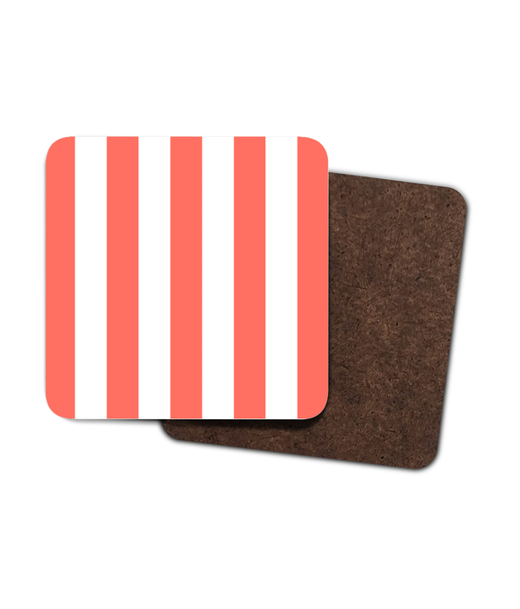 Coasters – Set of 4 – Coral & White Stripe
