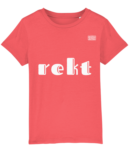 malanmelon - Kids T-Shirt – Organic Cotton – Rekt Slogan – White on Multi-Colours