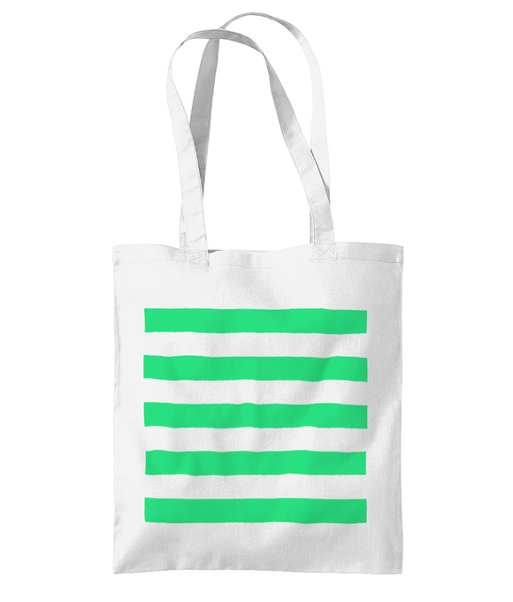 Tote Bag - White with Aqua Green Stripe