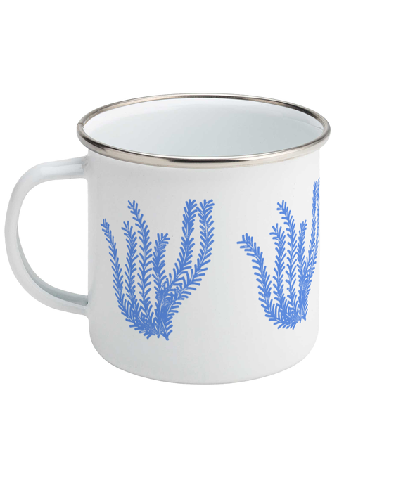 Enamel Mug - 310ml | 11oz – Seagrass – Cornflower Blue on White