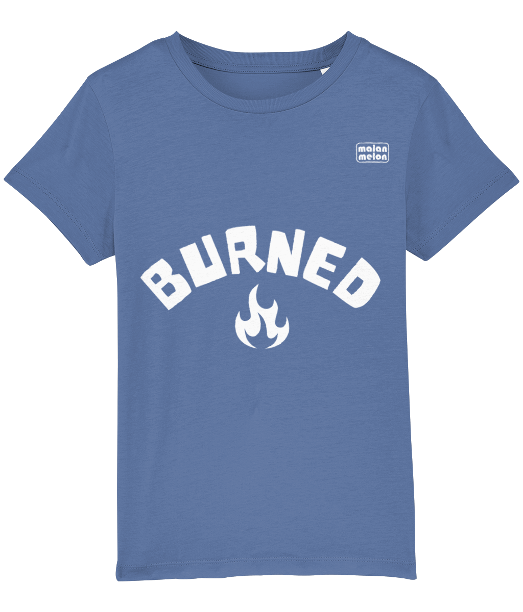 malanmelon - Kids T-Shirt – Organic Cotton – Burned Slogan – White on Multi-Colours