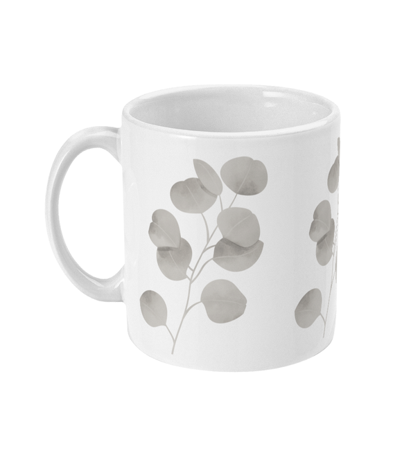 Ceramic Mug - 310ml | 11oz – Eucalyptus – Grey on White