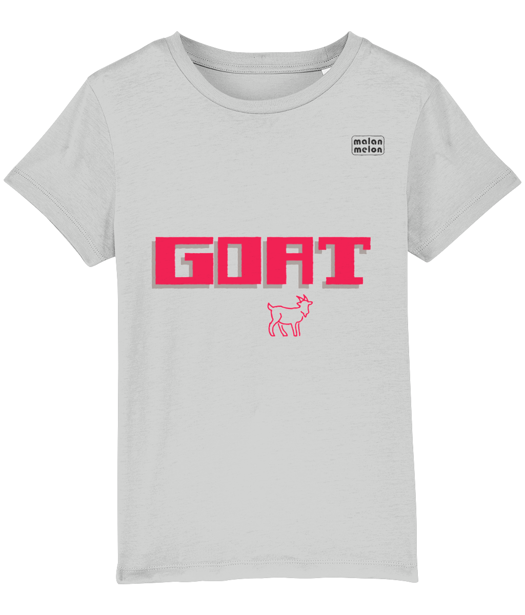 malanmelon - Kids T-Shirt – Organic Cotton – GOAT Slogan – Cerise on Multi-Colours