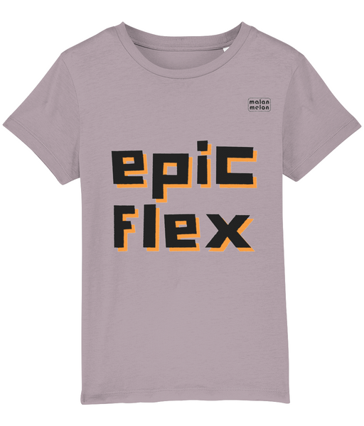 malanmelon - Kids T-Shirt – Organic Cotton – Epic Flex Slogan – Dark Grey on Multi-Colours