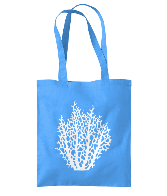 Tote Bag – Fiji Coral – White on Cornflower Blue