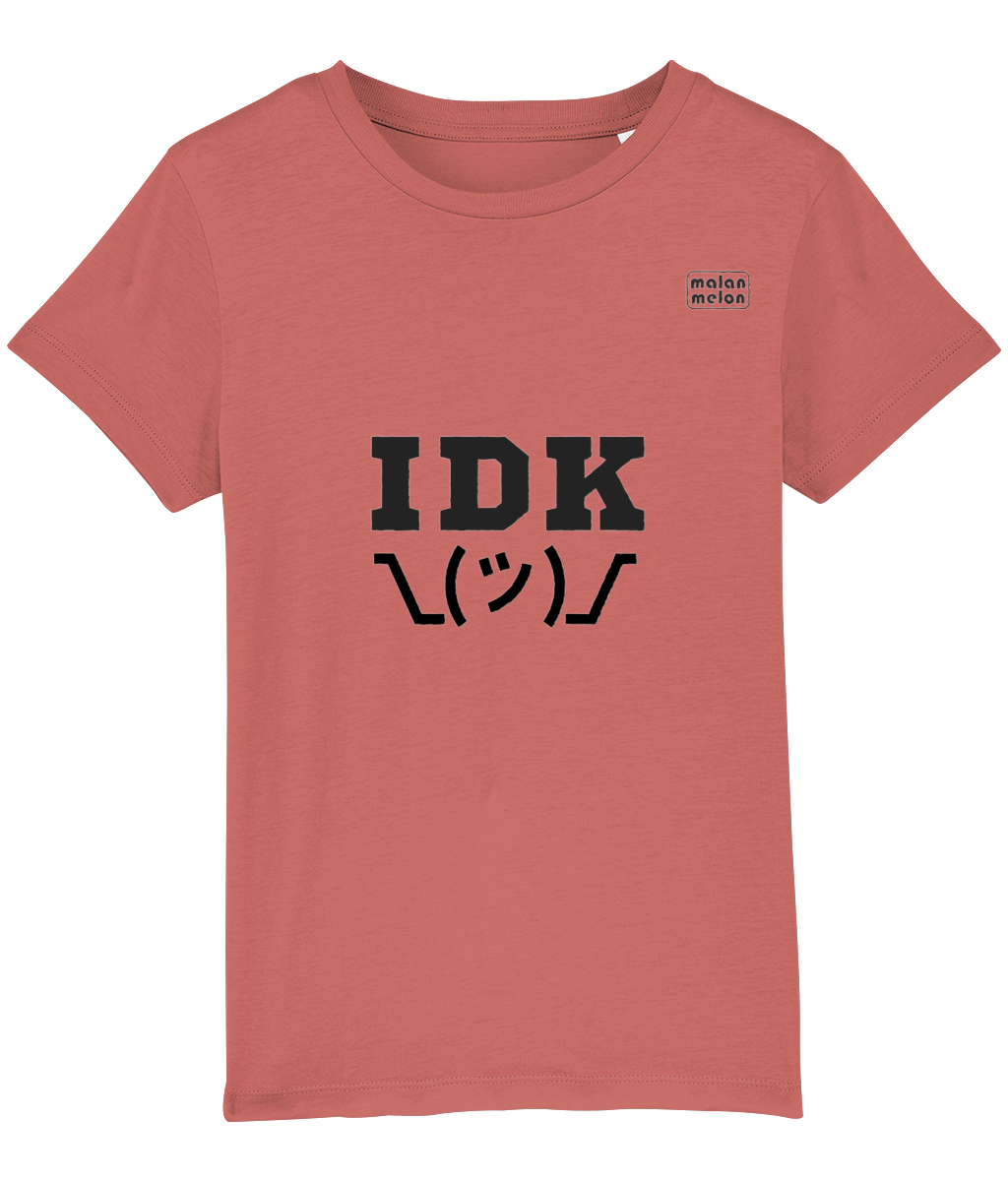 malanmelon - Kids T-Shirt – Organic Cotton – IDK Slogan – Black on Multi-Colours