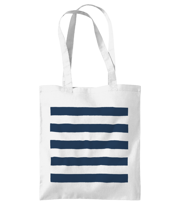 Tote Bag - White with French Navy Blue Stripe