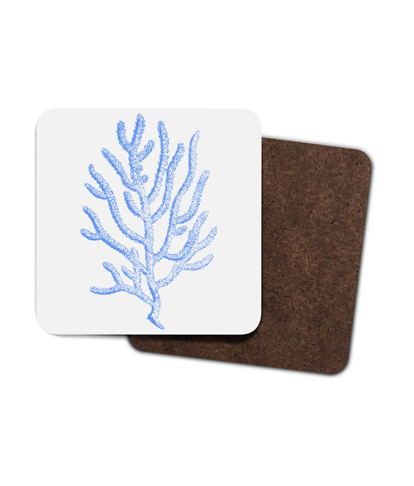 Coasters – Set of 4 - Branch Coral – Cornflower Blue on Warm White