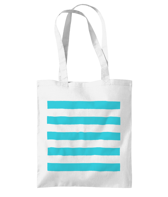 Tote Bag - White with Caribbean Blue Stripe